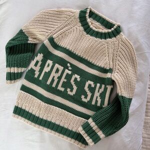 Aprés Ski Kids Chunky Knit Sweater - Cream & Green